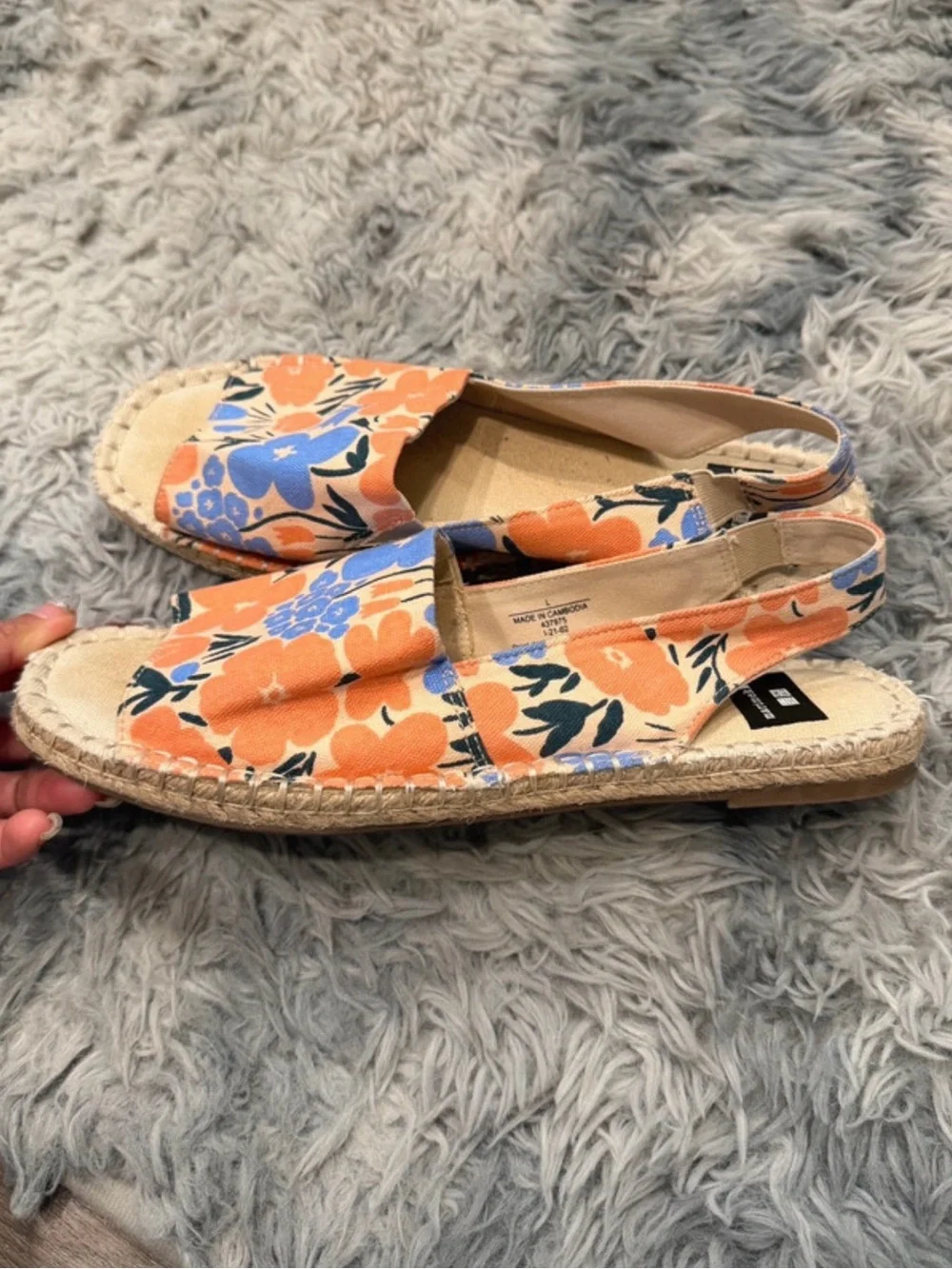 Marimekko x Uniqlo Orange Blue Floral Espadrille Sandals Size L US 8.5